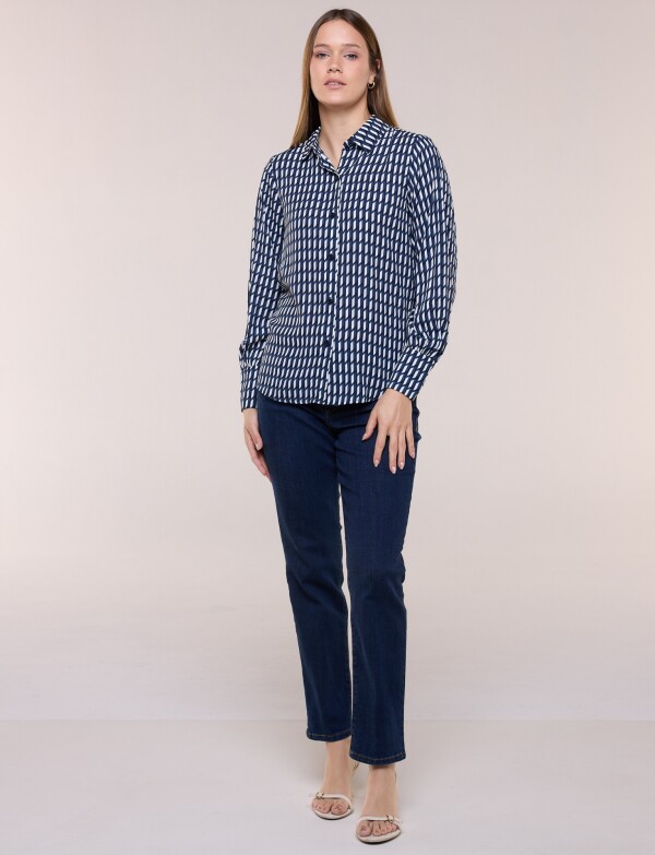 Camisa Estampa Geométrica AZUL/BLANCO