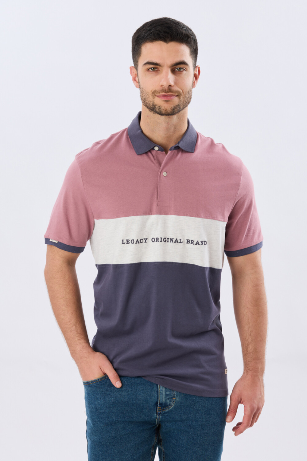 REMERA POLO RAYADA JERSEY Rosa