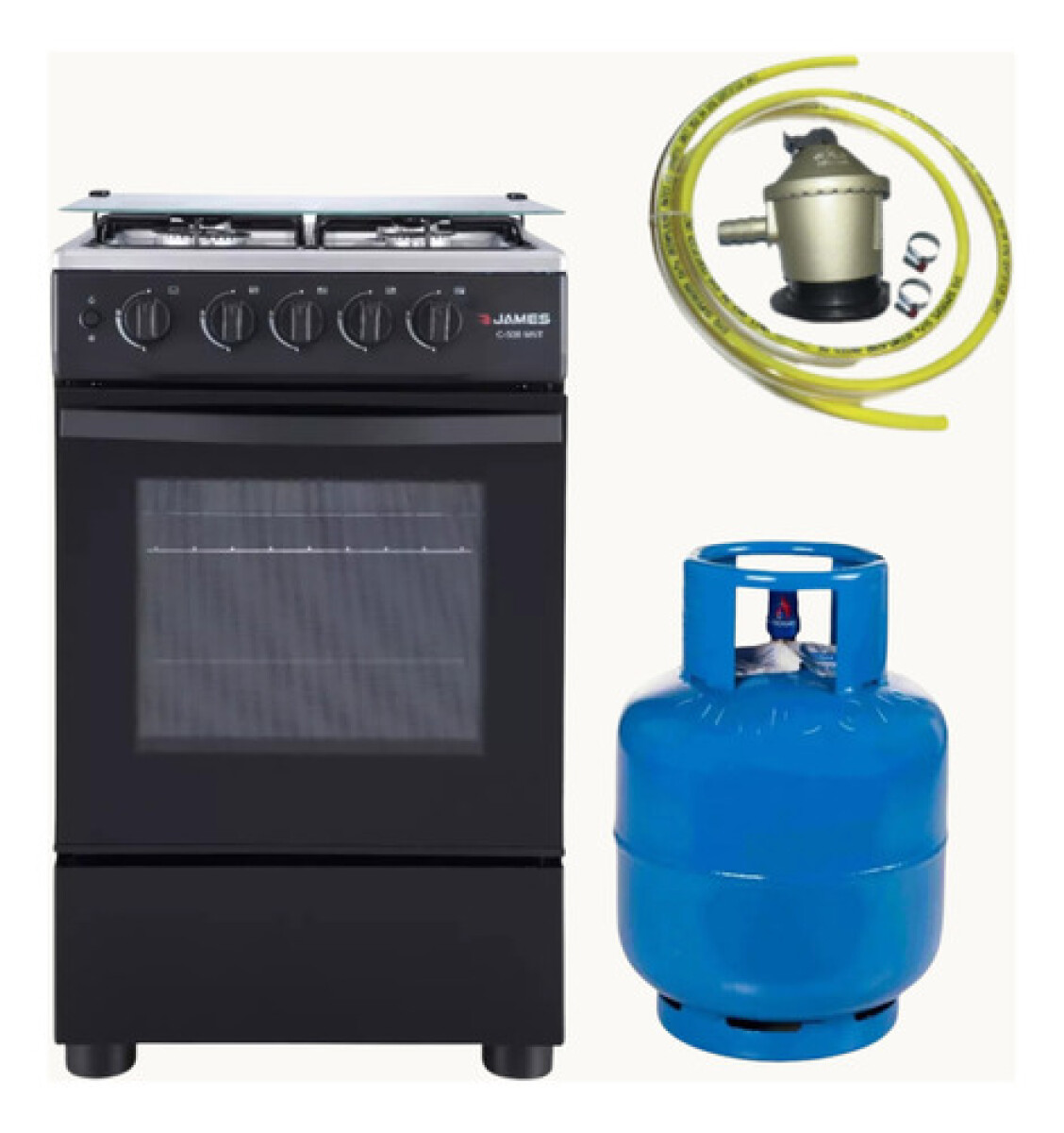 COCINA A GAS JAMES C-506 NEGRA + ENVASE DE GARRAFA 13KG 
