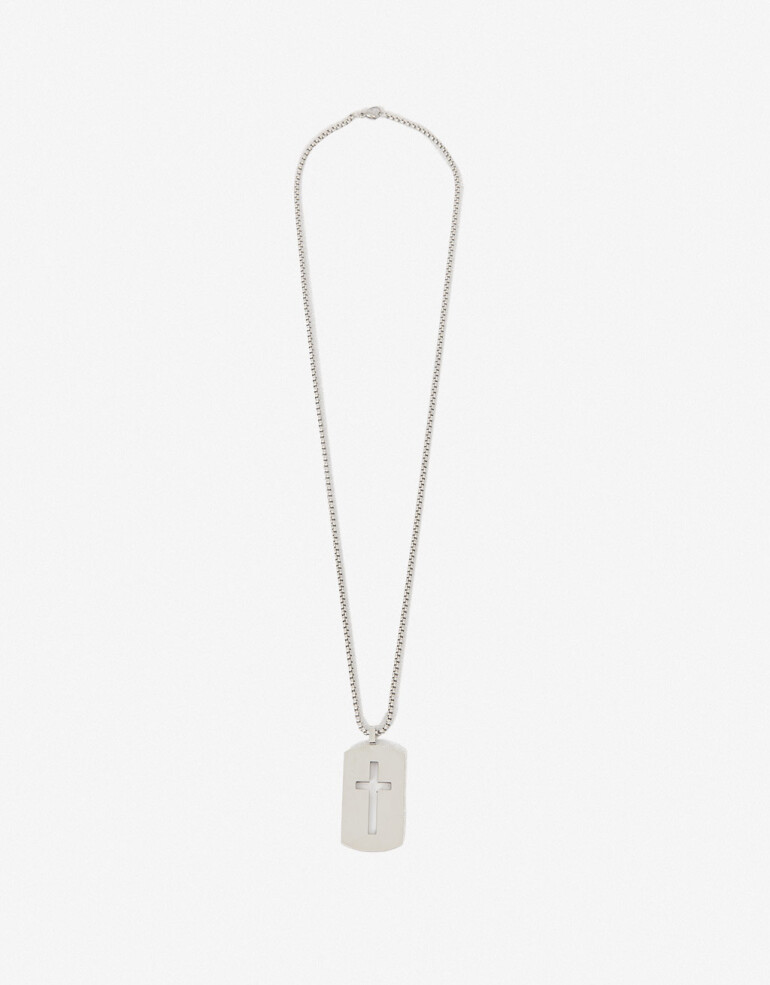 Cadena Corta con Dije Metal Collar De Acero Men´s Collection - Plateado