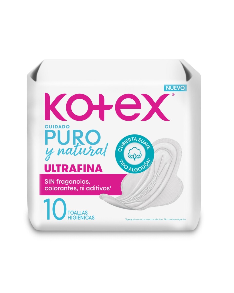 Kotex Toallas Cuidado Puro y Natural Ultrafina 10 Unidades | Con Extractos Naturales y Suavidad 
