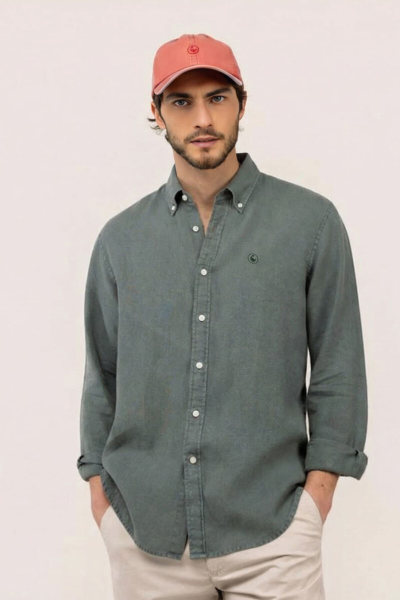 Camisa Lino Verde Oscuro