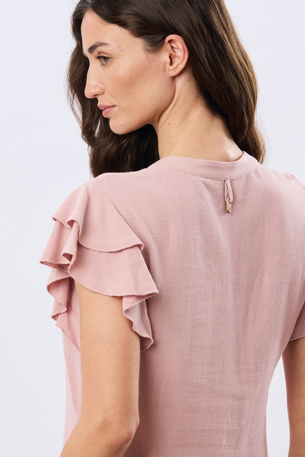 CAMISA DE LINO CON VOLADOS Rosa