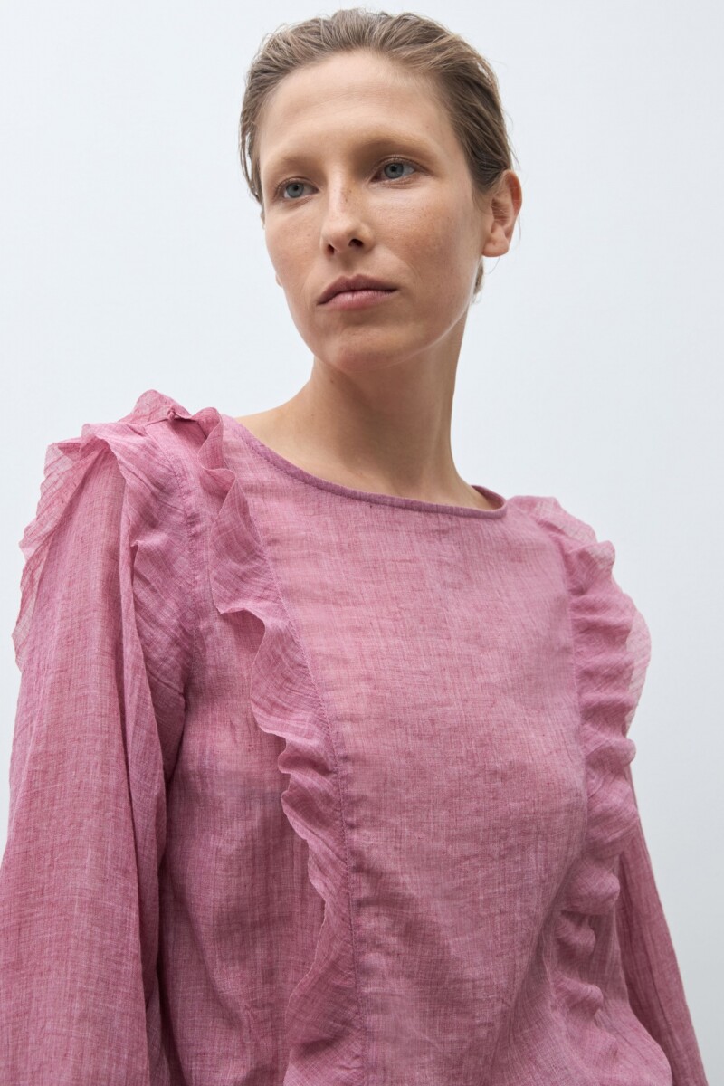 Blusa boho con volados bordo