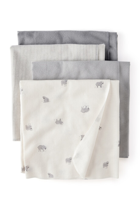 Pack cuatro mantas recibidoras de algodón, diseño ovejas Sin color