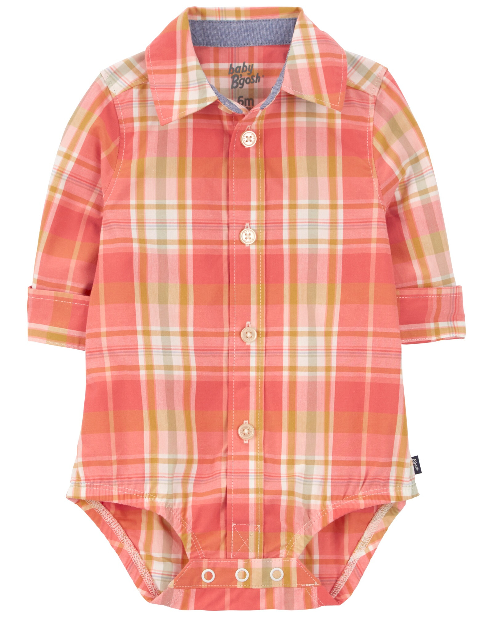 Body de algodón, tipo camisa, diseño a cuadros Sin color