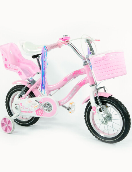 Bicicleta Bebesit Queen rodado 12" con rueditas y canasto Rosa