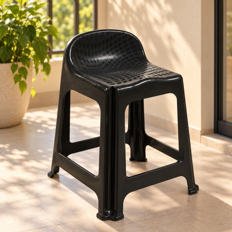 Banqueta con respaldo apilable resistente NEGRO