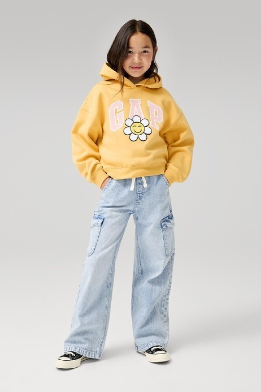 Jean Cargo Easy Wide Pull On Niña Light Wash