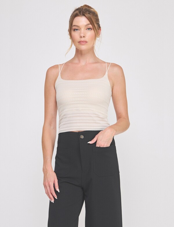 Top Crop Texturado Con Breteles Dobles Cruzdos BEIGE CLARO