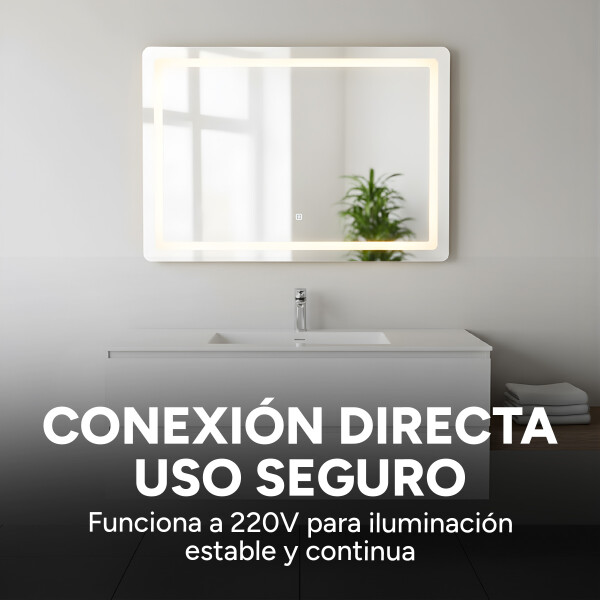 Espejo Rectangular Baño Táctil 3 Modos Retroiluminado 90X70 Rectangular