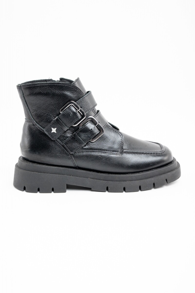 Bota Cuero Hebillas - Negro 
