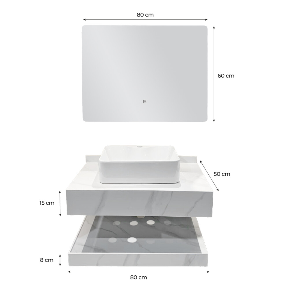 CONJUNTO DE BAÑO HABITARE MODELO NS1001-80T / MUEBLE + BACHA + ESPEJO CON LUZ Conjunto De Baño Habitare Modelo Ns1001-80t / Mueble + Bacha + Espejo Con Luz