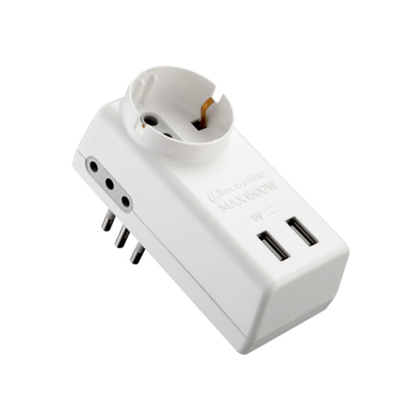 Adaptador 3 en línea a schuko+2USB+2 tres en línea M31176