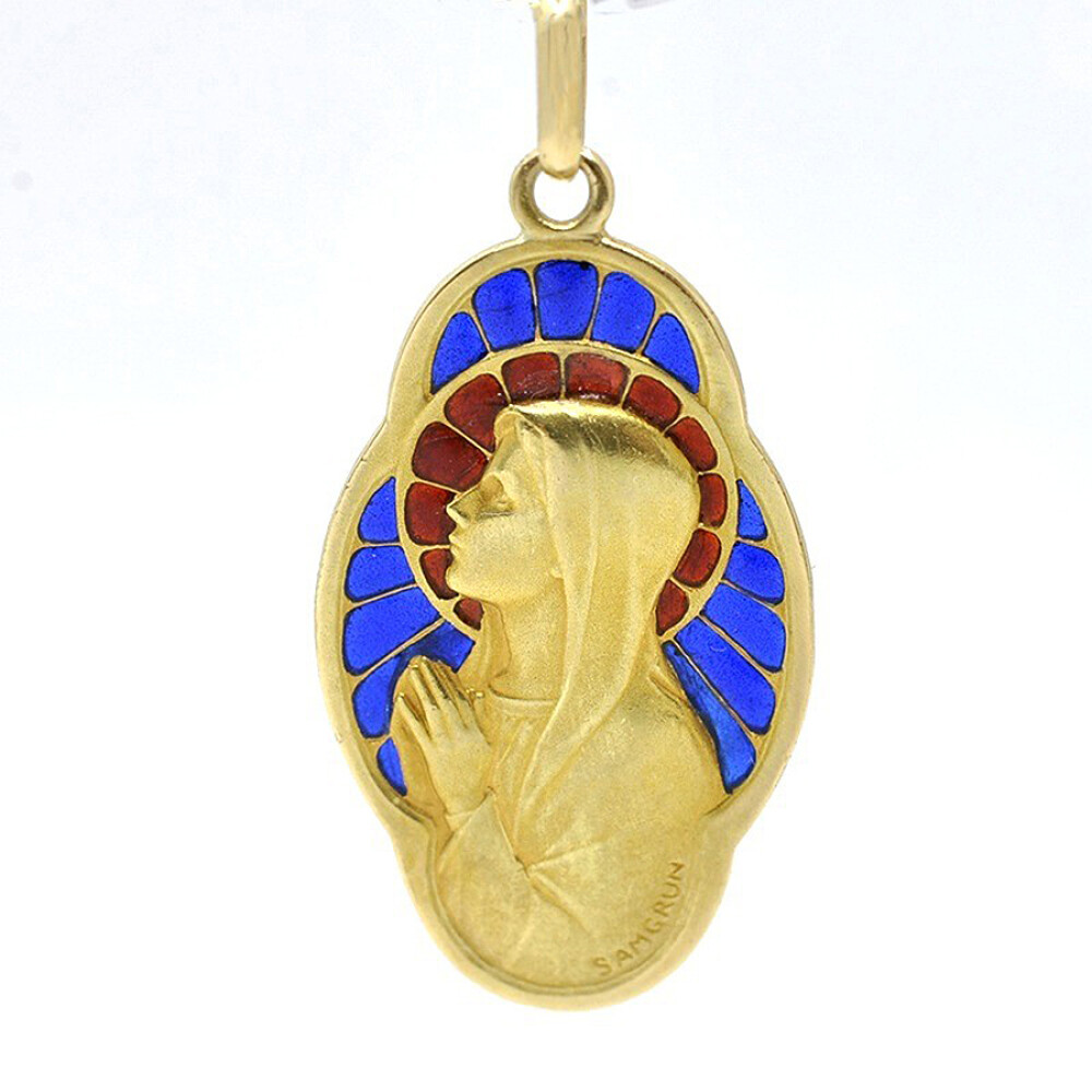 Medalla Virgen En Oro 18K Y Esmalte Traslúcido Medalla Virgen En Oro 18K Y Esmalte Traslúcido