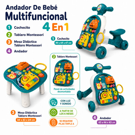 Andador Musical Bebé 4 En 1 Luces Y Sonidos Mesa Didáctica Verde