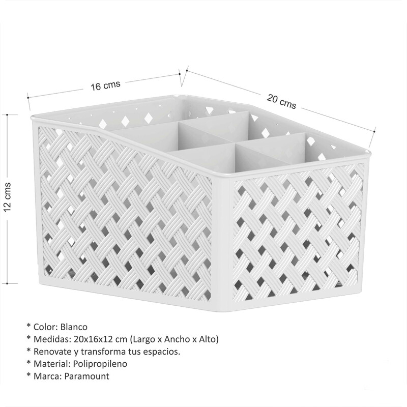 Organizador 5 divisiones simil ratán BLANCO