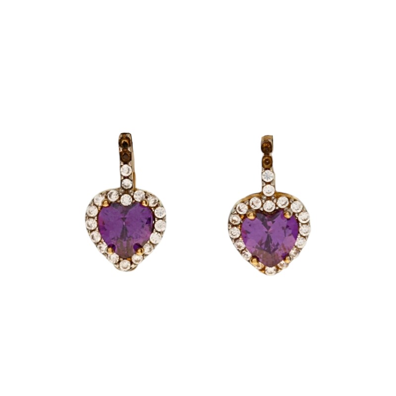 Caravanas pendiente Amatista corazón- Oro bajo - Amatista y Zirconia - CA8069 conpiedra