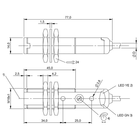 Sensor fotoeléctronico PNP NA+NC Ø18mm 24VDC BF0064