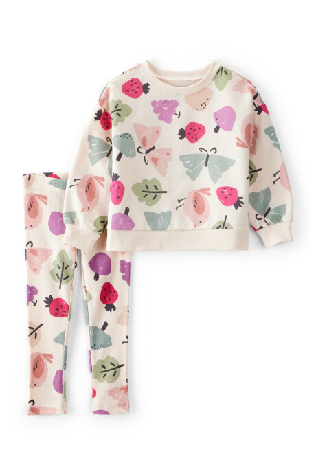 Set dos piezas de algodón, pantalón y buzo, diseño frutal Set dos piezas de algodón, pantalón y buzo, diseño frutal