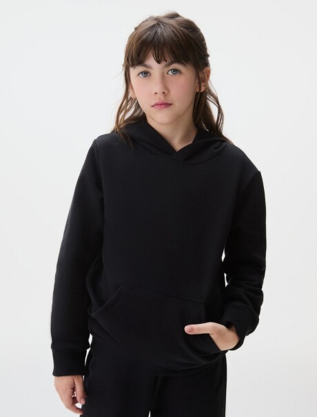 SUDADERA BÁSICA UNISEX DE FELPA CON CAPUCHA NEGRO