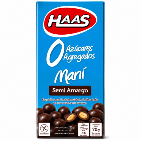 MANI CON CHOCOLATE HAAS 0% AZUCAR 70G SEMI AMARGO MANI CON CHOCOLATE HAAS 0% AZUCAR 70G SEMI AMARGO