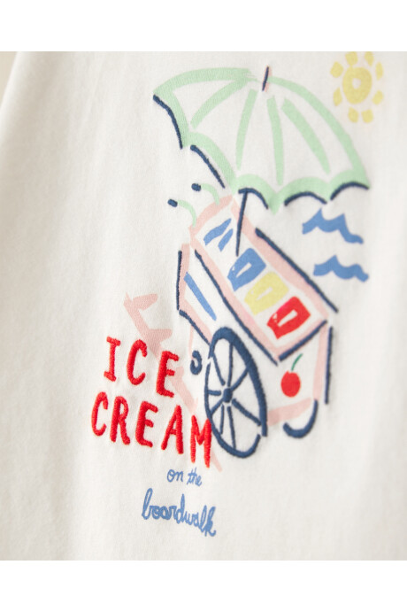 Remera de algodón, manga corta, color crema, estampa helado Sin color
