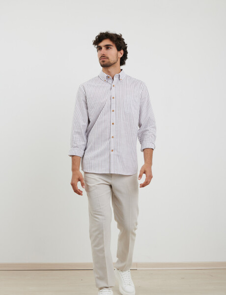 012505 CAMISA HARRINGTON LABEL Tostado / Blanco