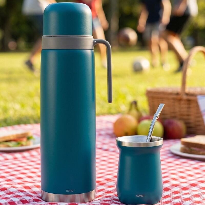 Set termo Comet Bologna 1 lt + Mate de 160 ml Azul