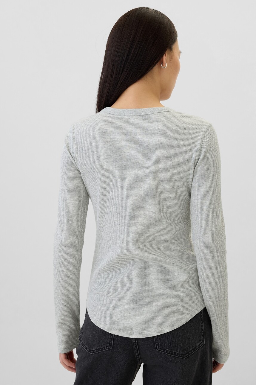 Remera Waffle Cuello Redondo Mujer Heather Grey