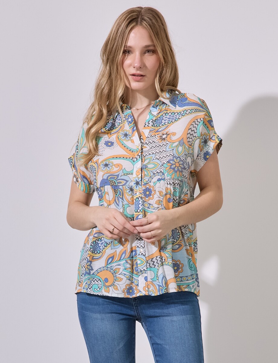 Camisa Gasa Print - Multi/anaranjado 