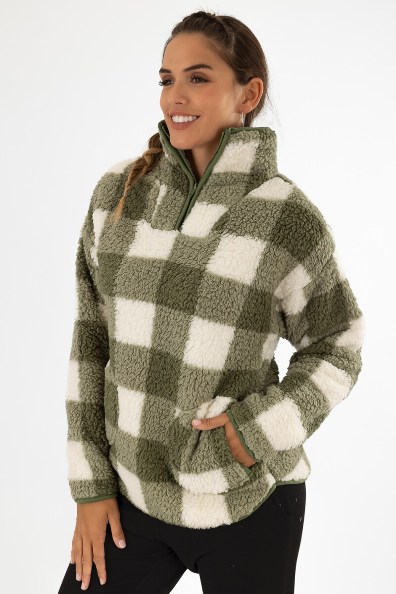 Sweater sherpa checks Verde claro