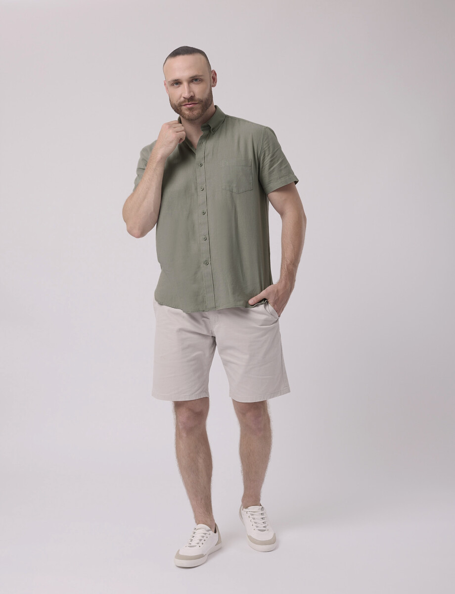 Camisa mc lino lisa verde