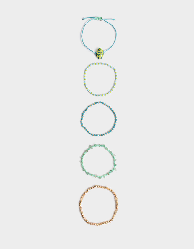 Pulseras Elásticas Sets Cerámica Pulseras Elásticas Set Con Mostacillas - Dorado