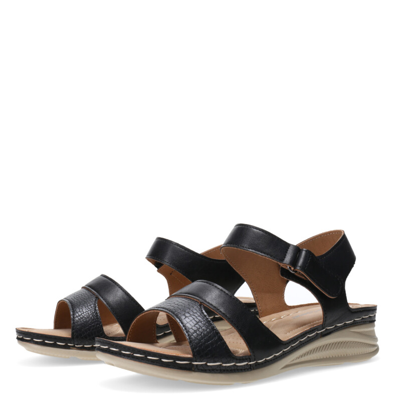 Sandalia de Mujer Lady Confort COPER con materiales combinados y tobillera con velcro Negro