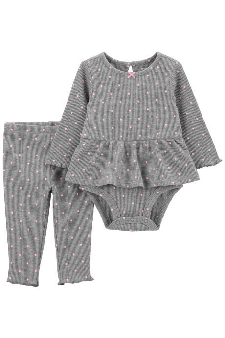 Set dos piezas de algodón, pantalón y body con volados Set dos piezas de algodón, pantalón y body con volados