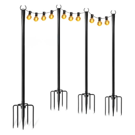 Paquete 4 Postes De Luz De Acero Para Exterior Jardin Negro