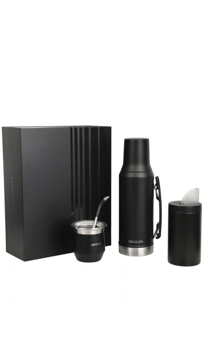 KIT CEBADOR - MATE -TERMO -YERBERA -BOMBIL PREMIUM NEGRO 