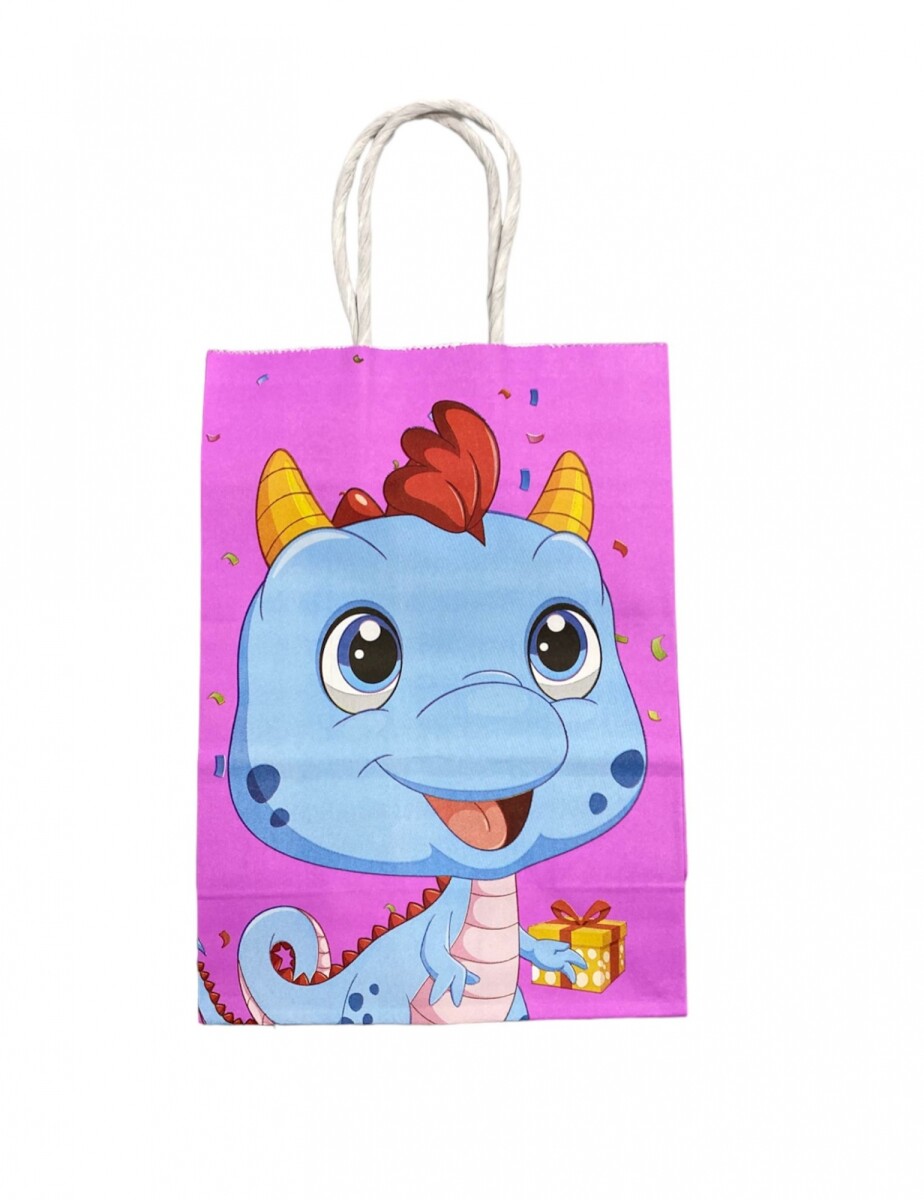 Bolsa con Asa N°2 21x15x8 - Fucsia con Dinosaurio 