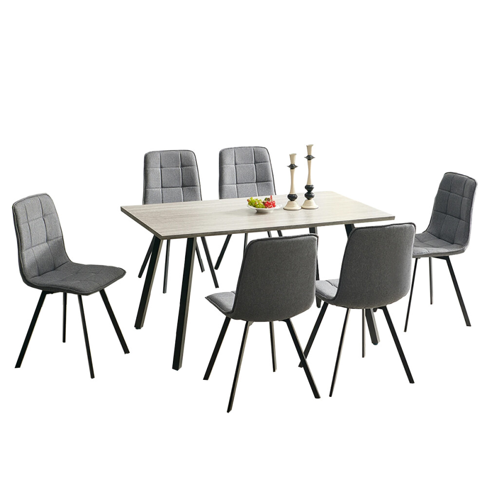 JUEGO DE COMEDOR MESA Y 6 SILLAS CON SILLAS GRIS