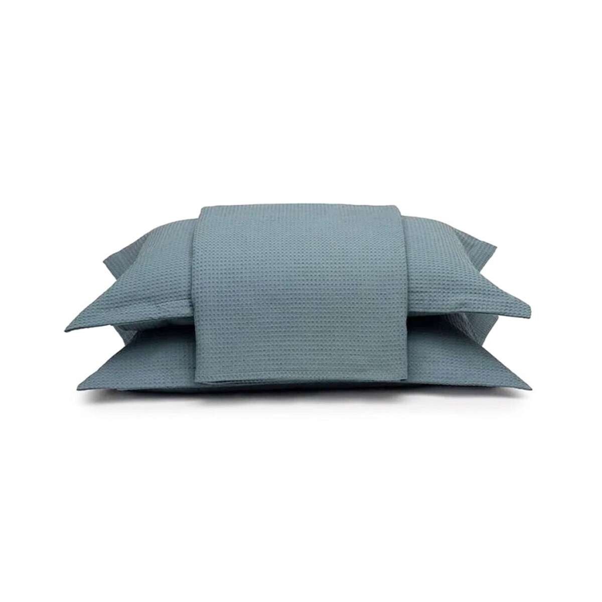 Juego Colcha y Funda Piquet Dohler Queen 100% Algodón - Azul Piedra 