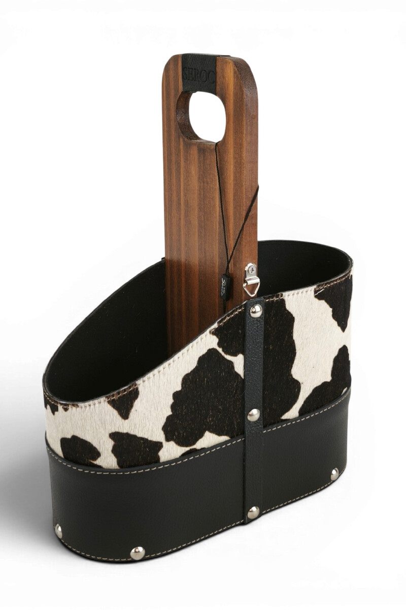 Matera de Cuero Vacuno Legítimo con Estructura Integral de Madera y porta celular Negro 1