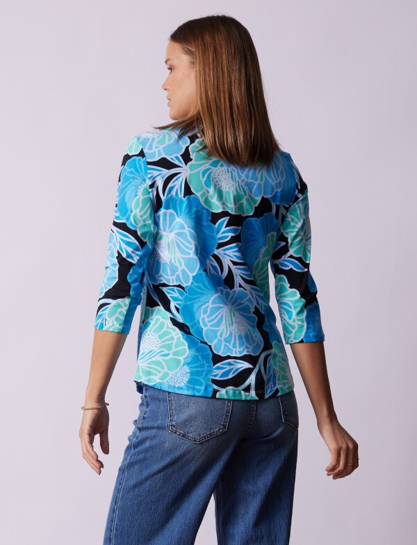 Remera Esc Cuadrado Flores CELESTE/MULTI