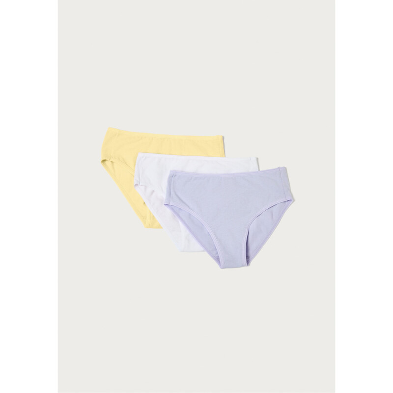 KIT COM 3 CALCINHAS FEM BRANCO/LILÁS/AMARELO