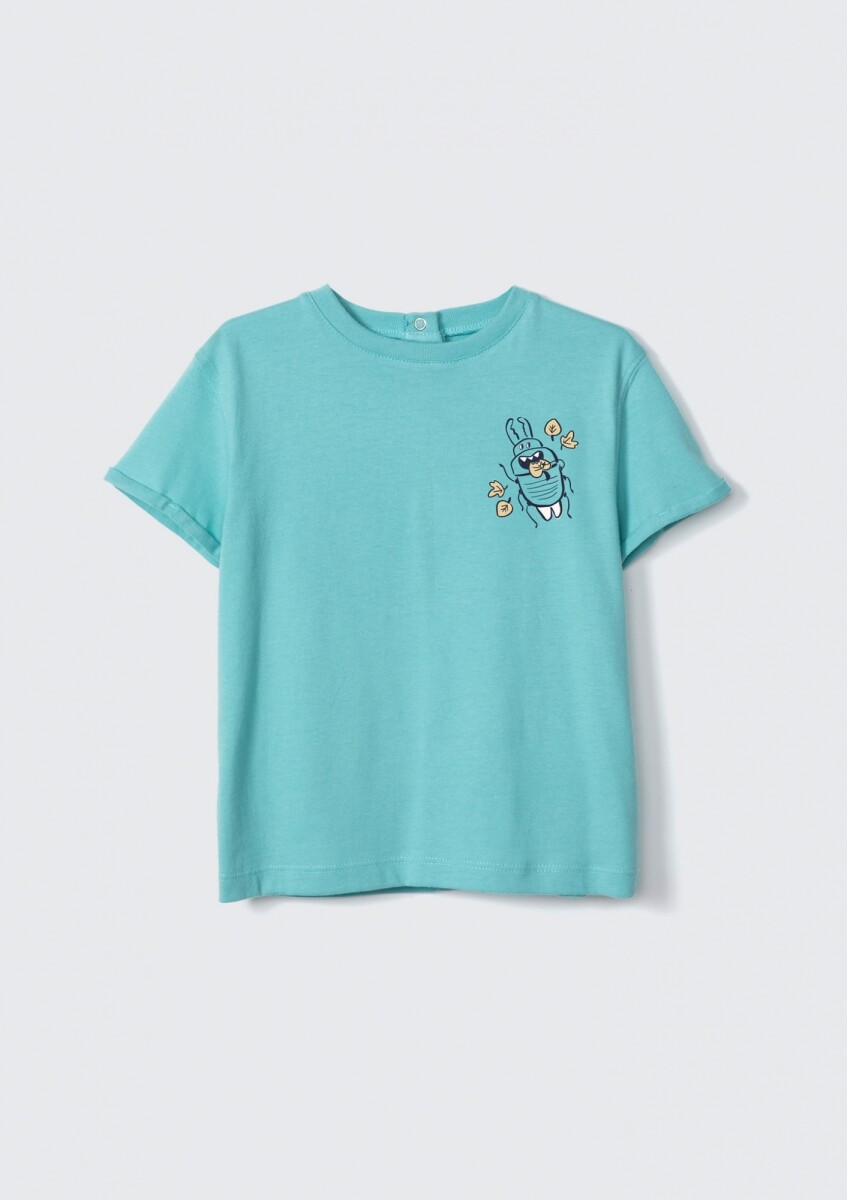 CAMISETA INFANTIL OVERSIZE CON ESTAMPA - CELESTE 