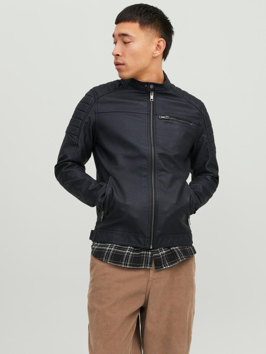 Chaqueta Rocky Efecto Piel Y Detalles Tipo - Black — Jack & Jones