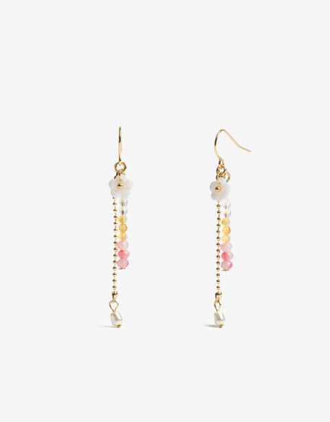 Aros Colgantes Largos Con Dijes Aros Largos Dije Flor Nácar - Dorado