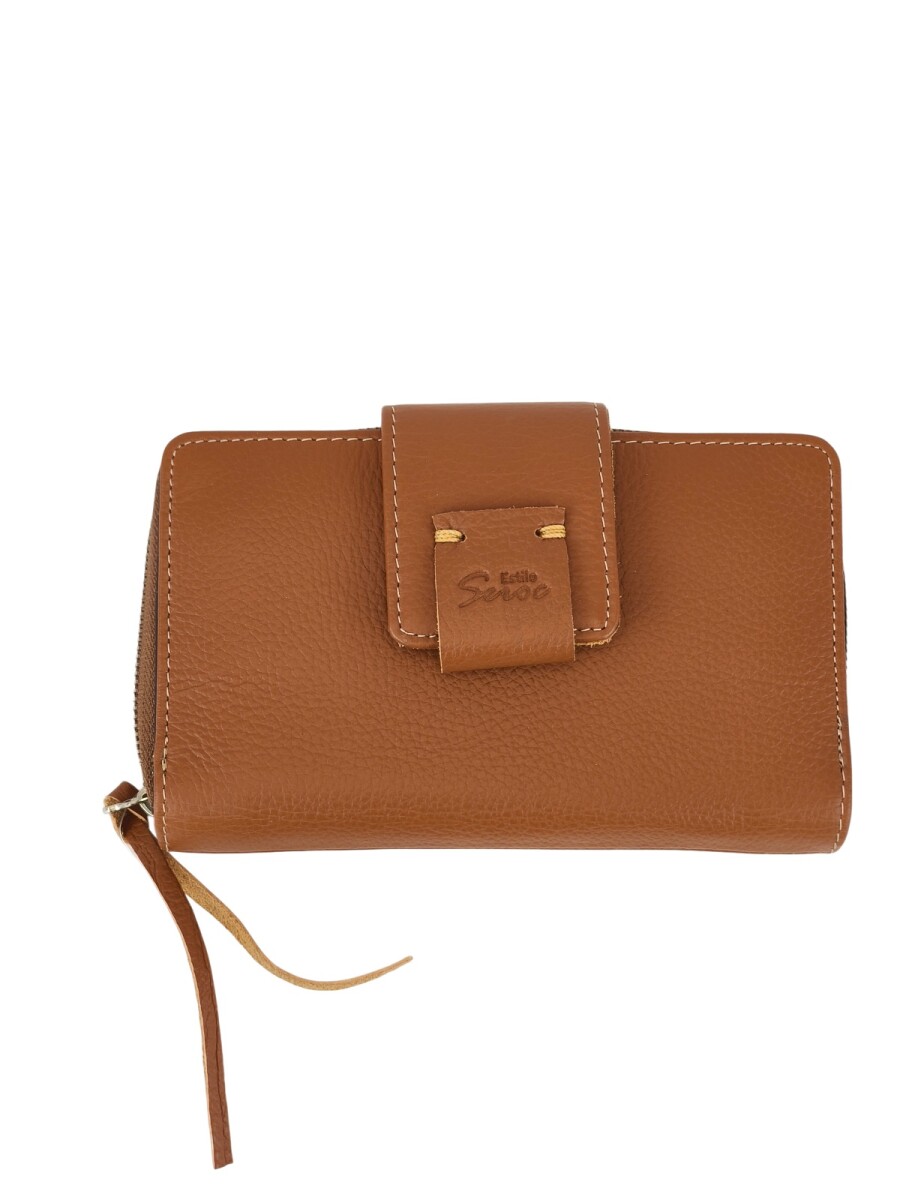 Monedero con tarjetero y costura a mano - Marrón 