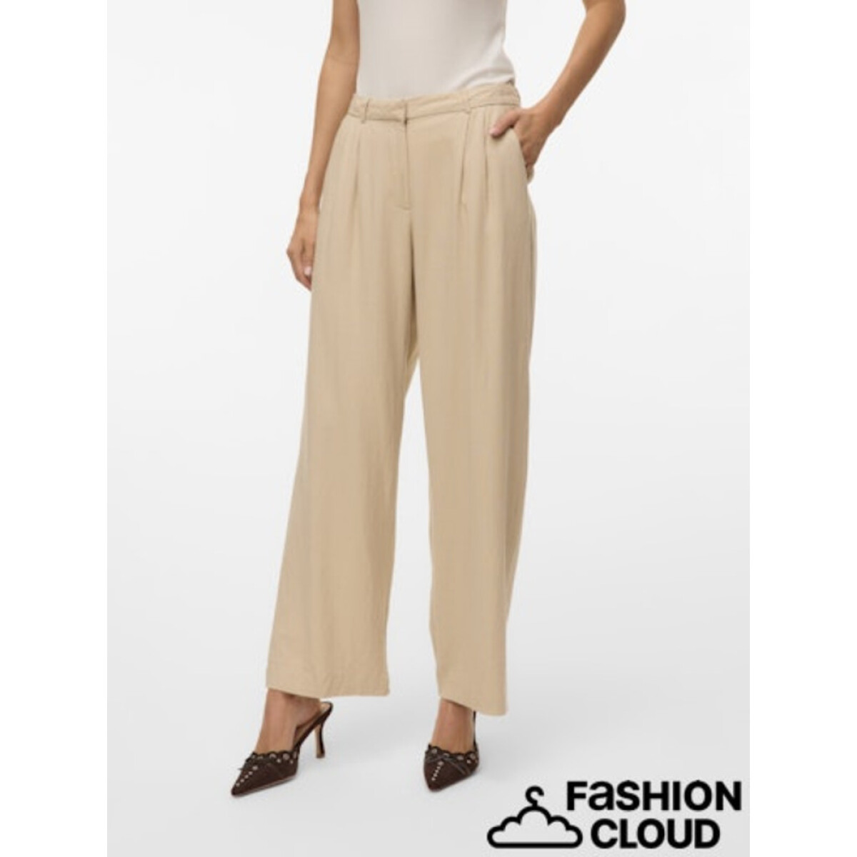 VMMINDY MW LINEN DAD PANT MIX - Oatmeal-Grey Pinstripe 