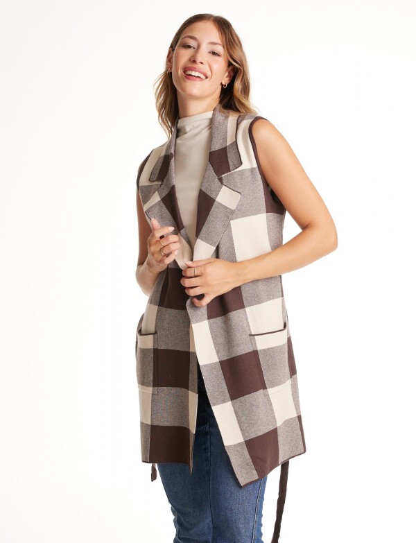 Chaleco Largo Solapa MARRON/MULTI